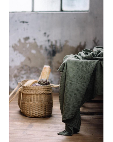 PLAID DOUBLE GAZE DE COTON 120X170 VERT KAKI LES PENSIONNAIRES PLAID DOUBLE GAZE DE COTON 120X170 VERT KAKI LES PENSIONNAIRES