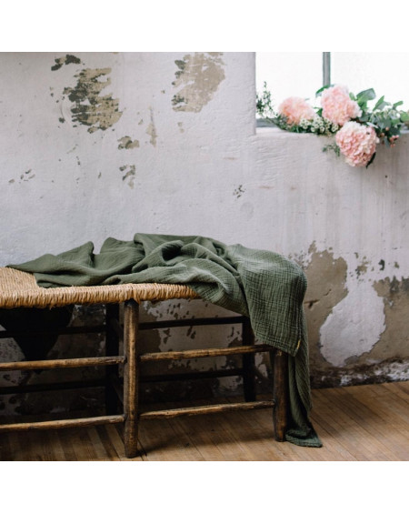 PLAID DOUBLE GAZE DE COTON 120X170 VERT KAKI LES PENSIONNAIRES PLAID DOUBLE GAZE DE COTON 120X170 VERT KAKI LES PENSIONNAIRES