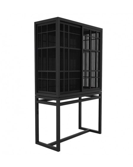 ARMOIRE BURUNG CHENE 2 PORTES COULISSANTES NOIR VERNI 104x45x H172 - ETHNICRAFT ARMOIRE BURUNG CHENE 2 PORTES COULISSANTES NOIR VERNI 104x45x H172 - ETHNICRAFT