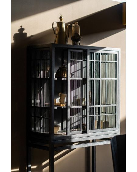 ARMOIRE BURUNG CHENE 2 PORTES COULISSANTES NOIR VERNI 104x45x H172 - ETHNICRAFT ARMOIRE BURUNG CHENE 2 PORTES COULISSANTES NOIR VERNI 104x45x H172 - ETHNICRAFT
